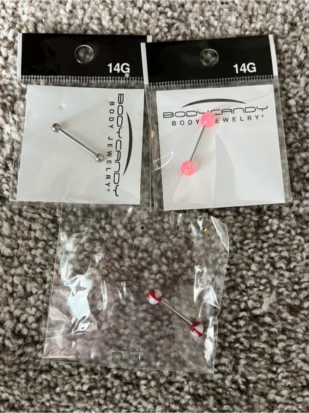 Body Candy 14G Pink and Silver Tongue Rings - Body Jewelry